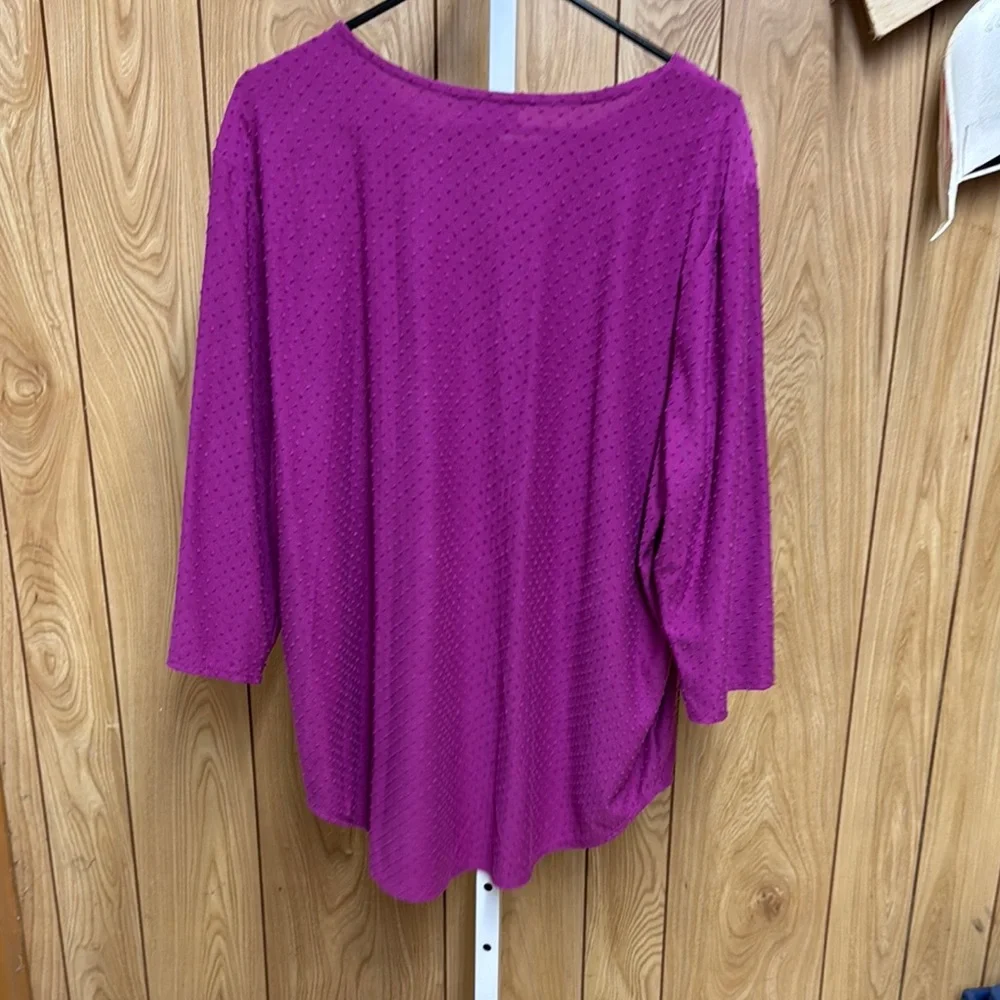 Laura Scott Swiss Dot Purple Top 3/4 Sleeve 2X